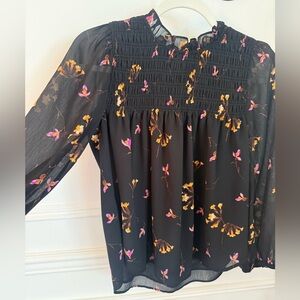 Madewell Black Floral Long-Sleeve Blouse - size XS